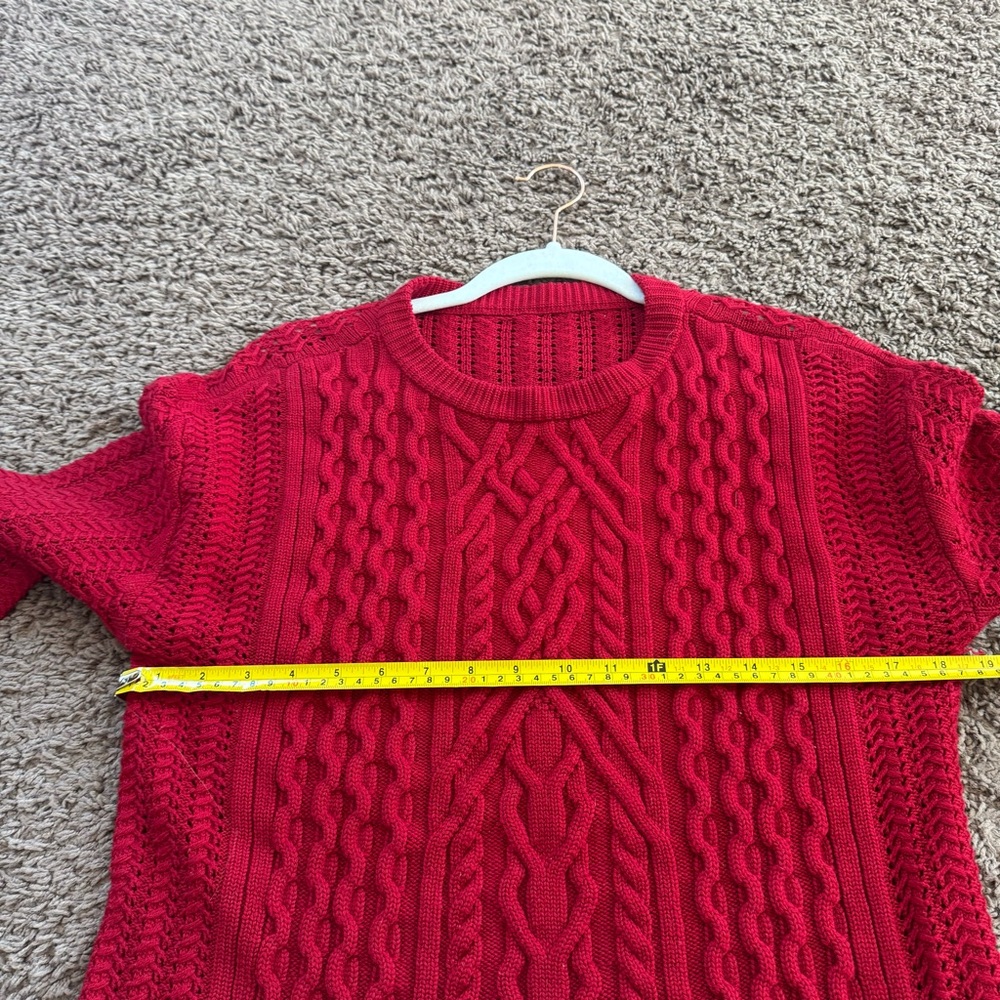 St John Red 100% Wool High Low Sweater Oversized Knit Size S M - Picture 8 of 9